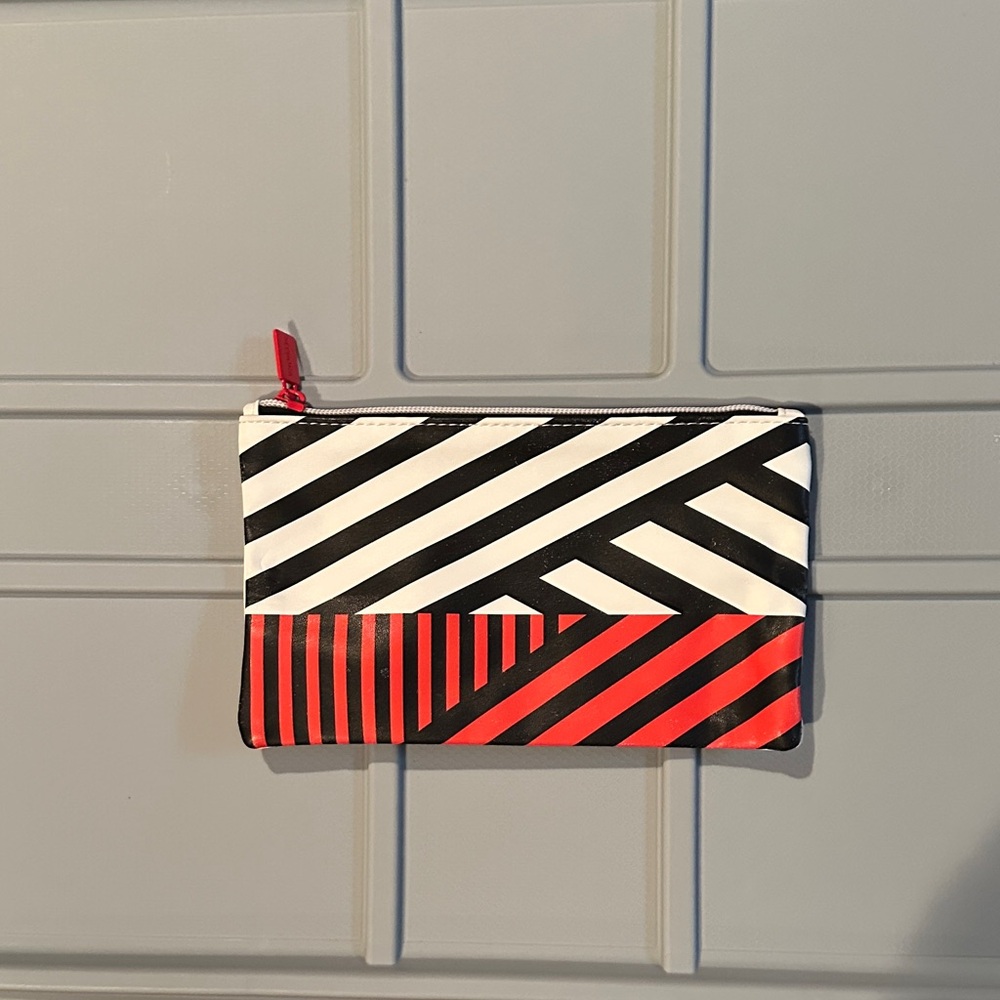 Sephora Black, White & Red Striped Cosmetic Pouch
